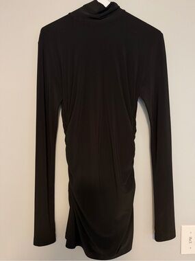 Norma Kamali Black Long-Sleeve Draped Turtleneck Dress